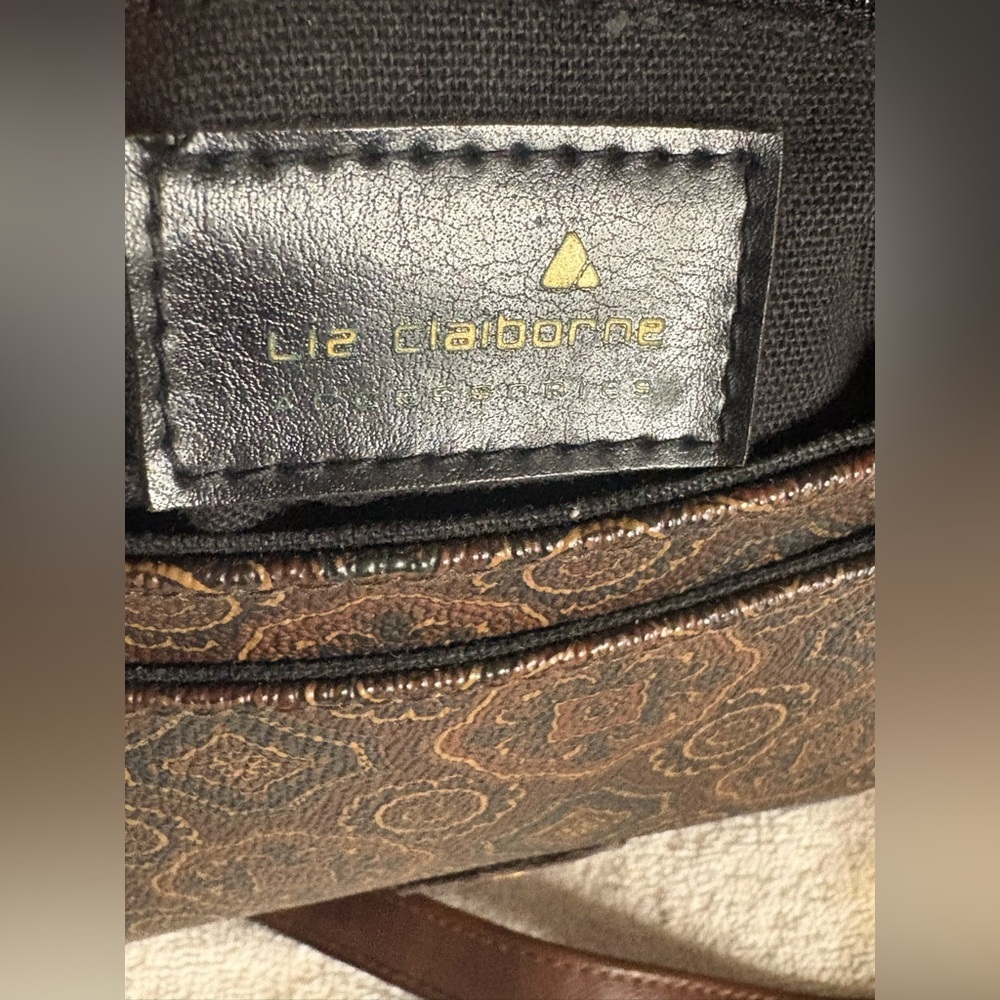 VTG Liz Claiborne Crossbody Brown Paisley Leather Purse Bag - Picture 11 of 16